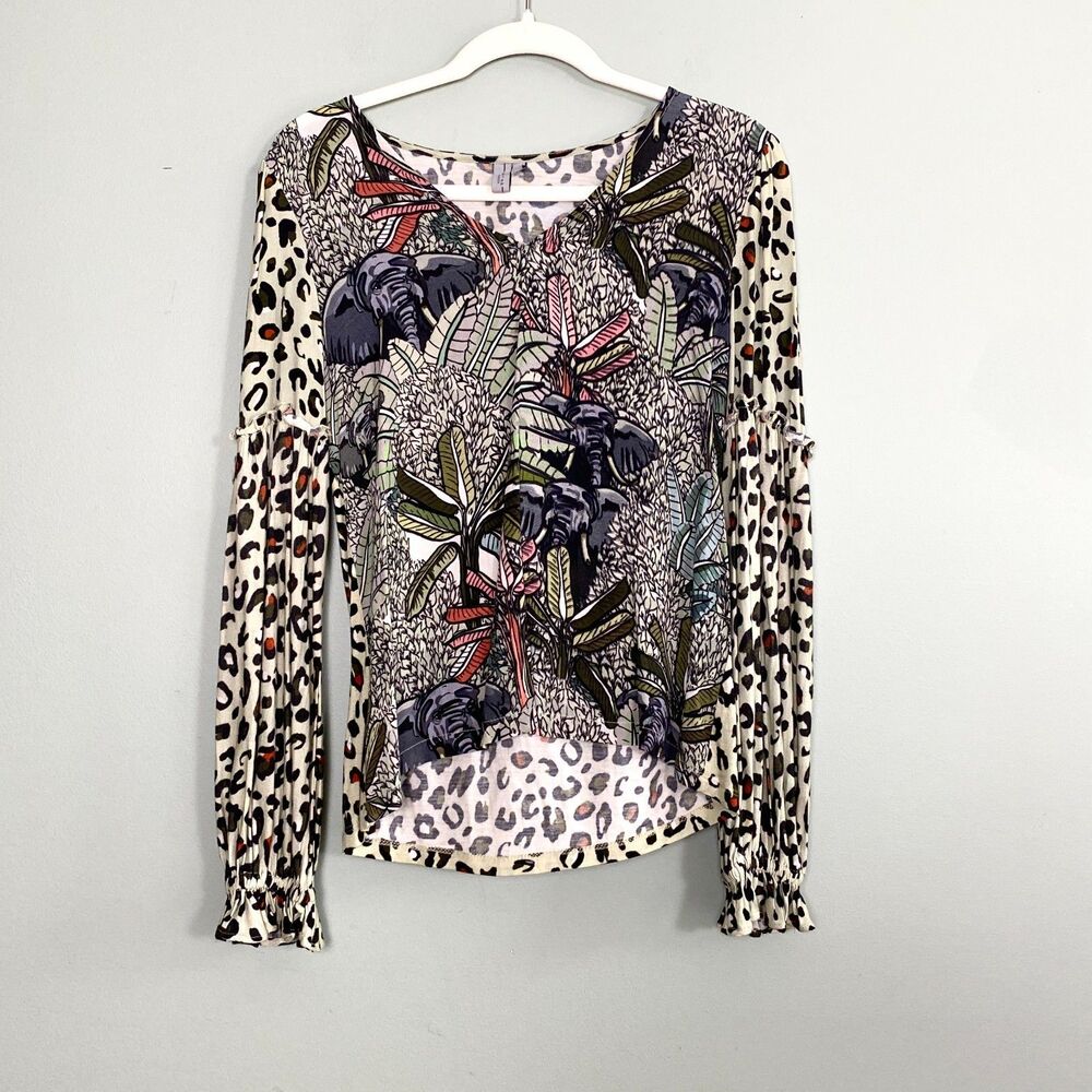 Anthropologie Blank London Top Womens Small Mixed Animal Print Elephant Floral